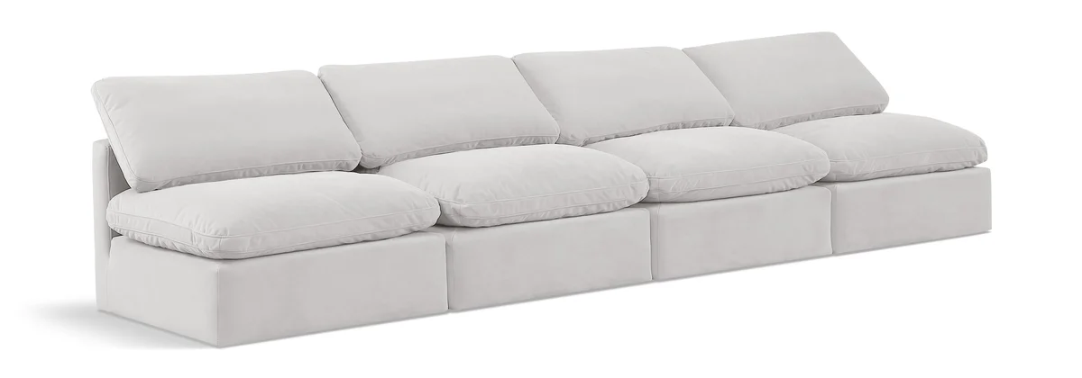 Indulge - Velvet 4 Seat Modular Armless Sofa - White