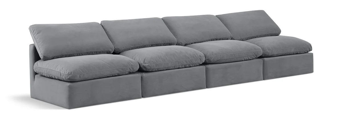 Indulge - Velvet 4 Seat Modular Armless Sofa - Gray