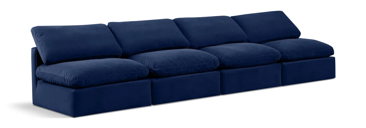 Indulge - Velvet 4 Seat Modular Armless Sofa - Blue