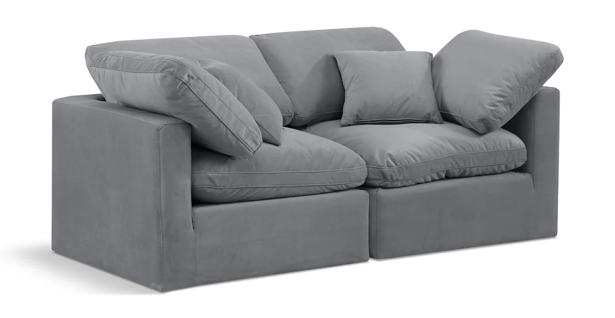 Indulge - Velvet 2 Seat Modular Sofa - Gray