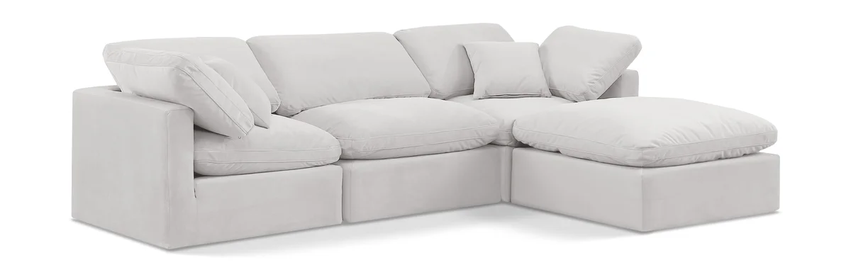 Indulge - Velvet 4 Piece Modular Sectional With Chaise - Off White