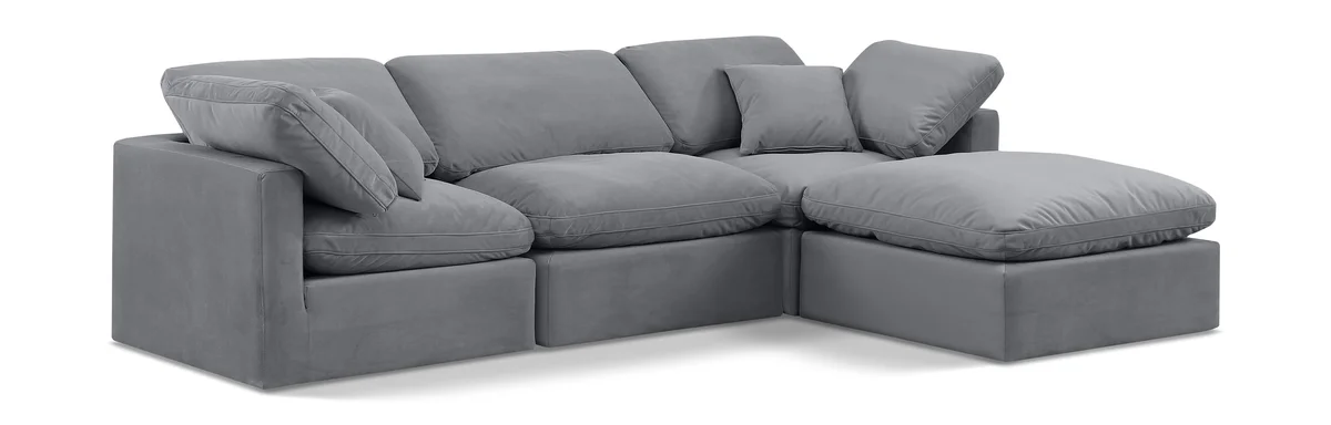 Indulge - Velvet 4 Piece Modular Sectional With Chaise - Gray