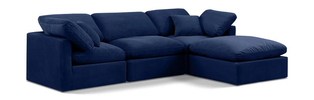 Indulge - Velvet 4 Piece Modular Sectional With Chaise - Blue