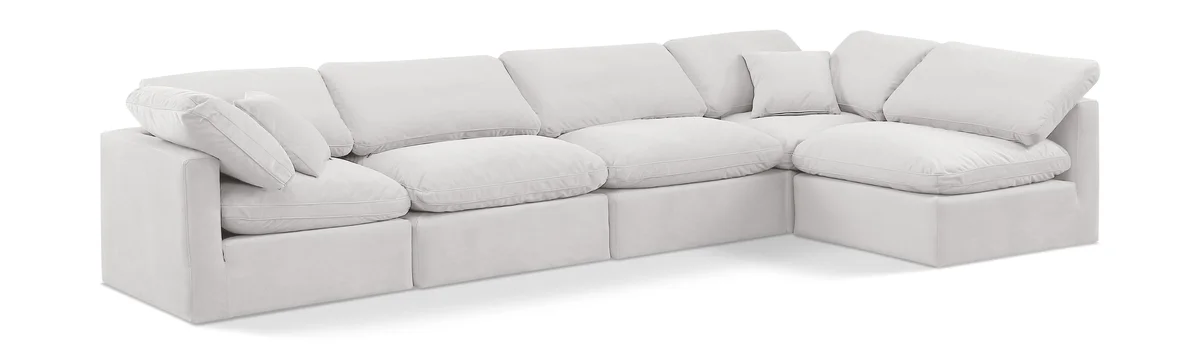 Indulge - Velvet 5 Piece Modular Sectional - Off White