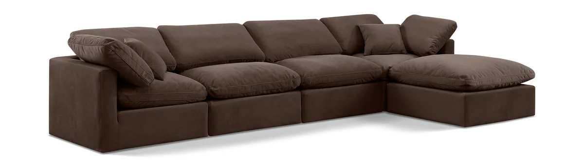 Indulge - Velvet 5 Piece Modular Sectional With Chaise - Brown