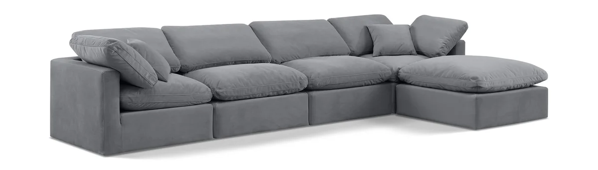 Indulge - Velvet 5 Piece Modular Sectional With Chaise - Gray