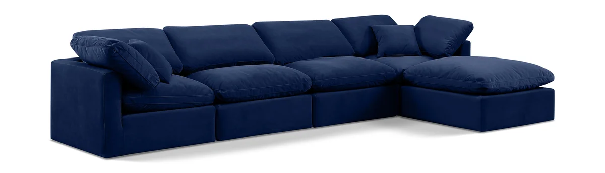 Indulge - Velvet 5 Piece Modular Sectional With Chaise - Blue