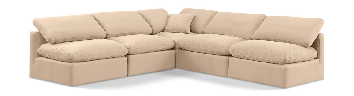 Indulge - Velvet 5 Piece Modular Corner Armless Sectional - Beige