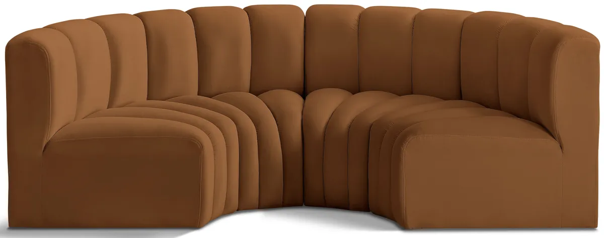 Arc - Velvet 4 Piece U-Shaped Modular Sofa - Saddle