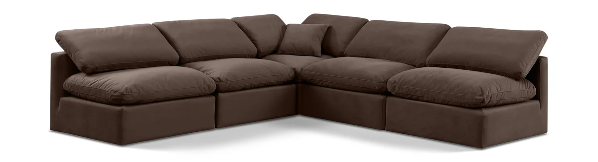 Indulge - Velvet 5 Piece Modular Corner Armless Sectional - Brown