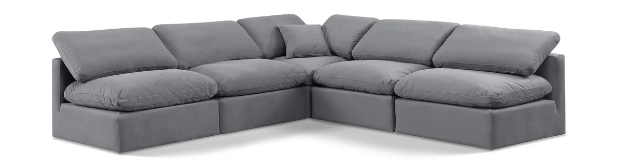 Indulge - Velvet 5 Piece Modular Corner Armless Sectional - Gray