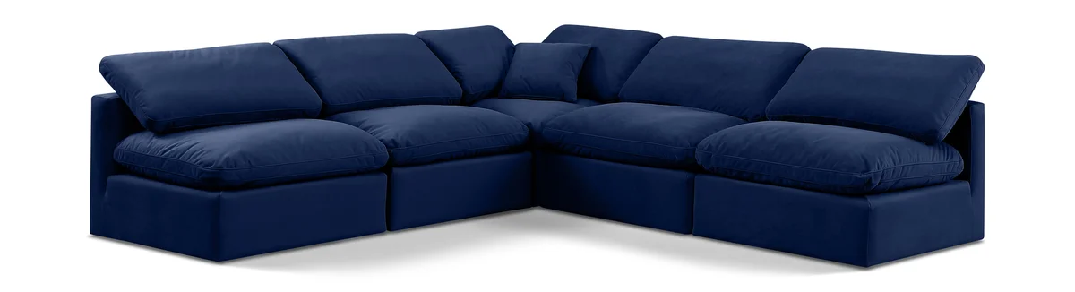 Indulge - Velvet 5 Piece Modular Corner Armless Sectional - Blue