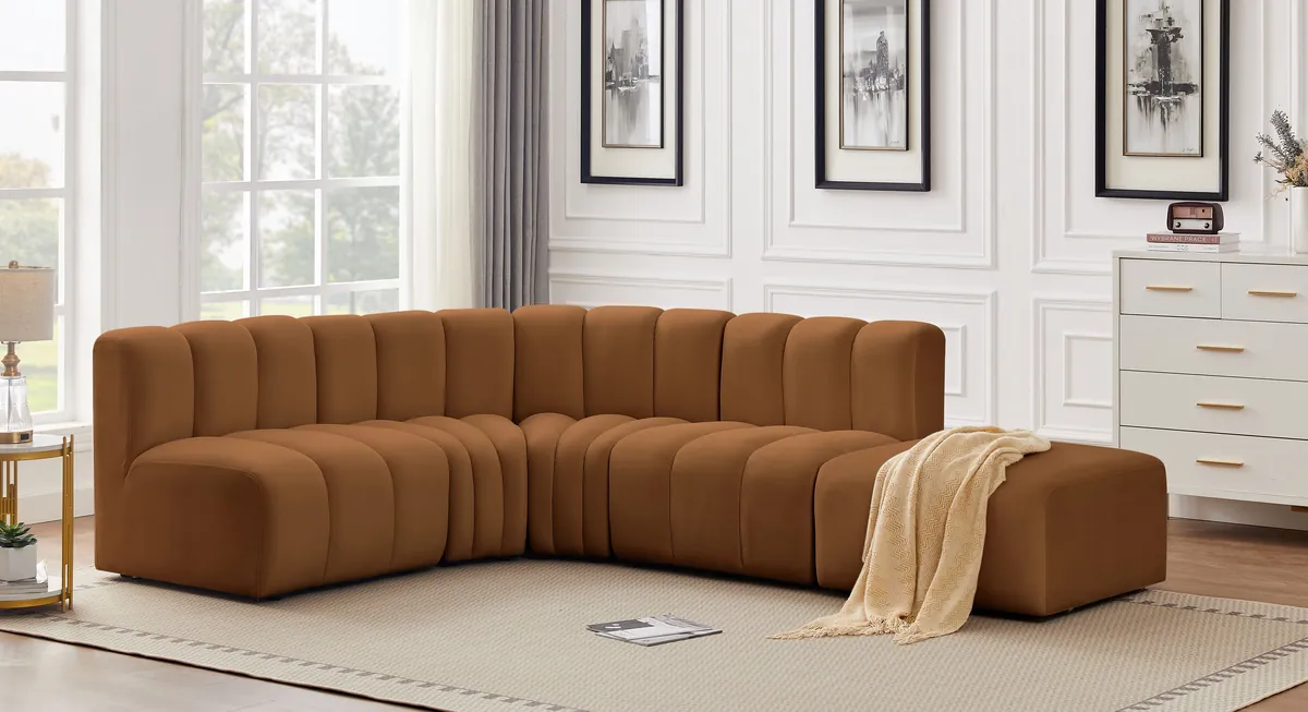 Arc - Velvet 5 Piece Corner Modular Sofa - Saddle - View 2