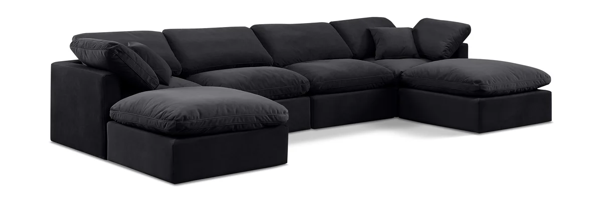 Indulge - Velvet 6 Piece Modular Double Chaise Sectional - Charcoal