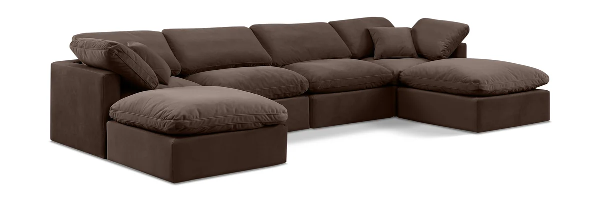 Indulge - Velvet 6 Piece Modular Double Chaise Sectional - Brown