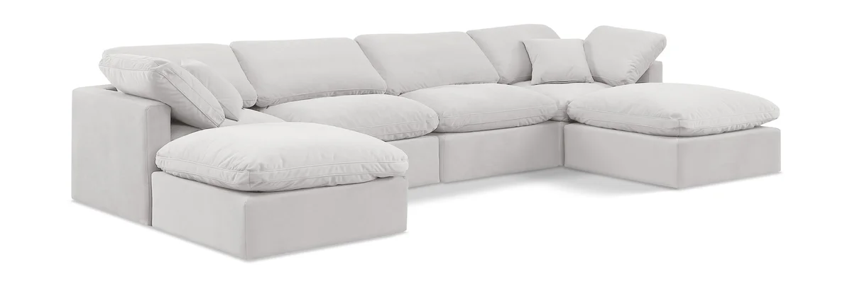 Indulge - Velvet 6 Piece Modular Double Chaise Sectional - Off White