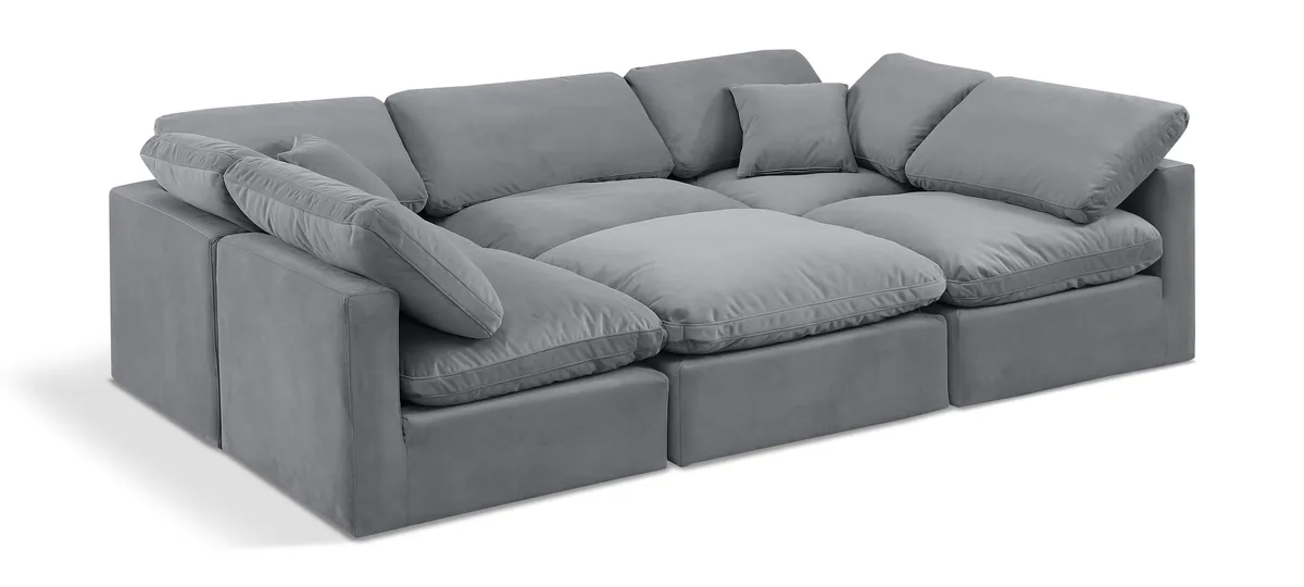 Indulge - Velvet 6 Piece Modular Sectional - Gray