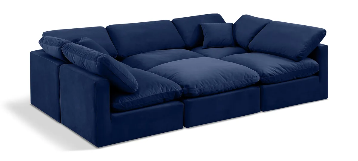 Indulge - Velvet 6 Piece Modular Sectional - Blue