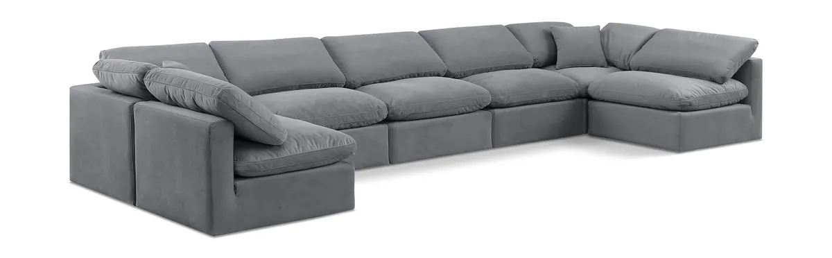 Indulge - Velvet 7 Piece Modular U-Shaped Sectional - Dark Gray
