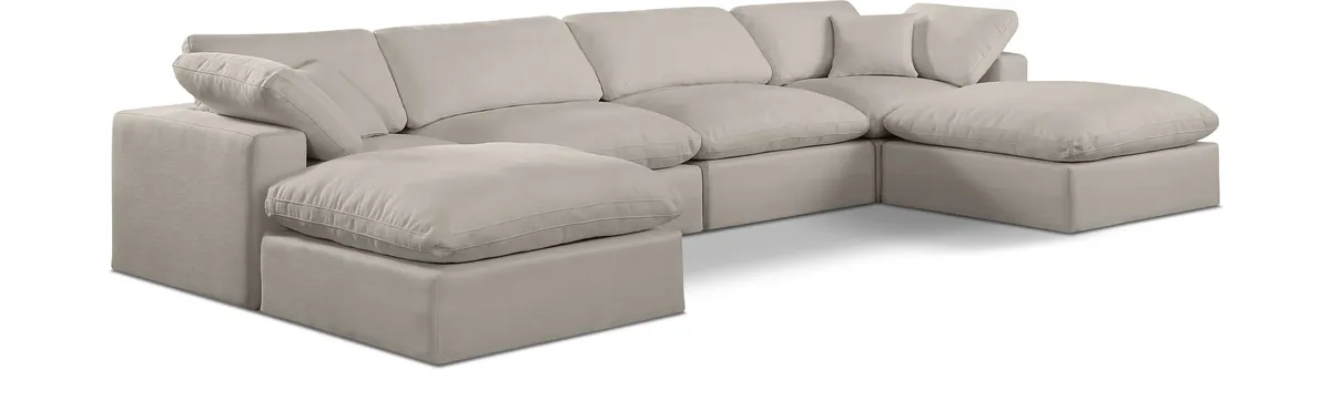 Comfy - 6 Piece Linen Modular Double Chaise Sectional - Beige