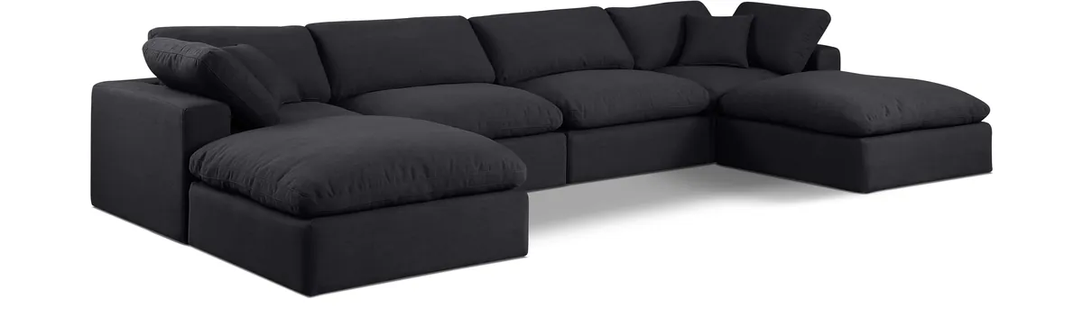 Comfy - 6 Piece Linen Modular Double Chaise Sectional - Charcoal