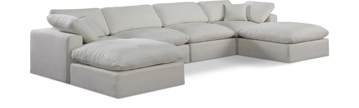 Comfy - 6 Piece Linen Modular Double Chaise Sectional - Light Gray