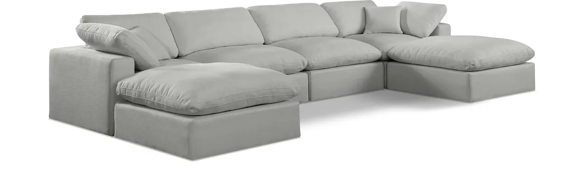 Comfy - 6 Piece Linen Modular Double Chaise Sectional - Gray