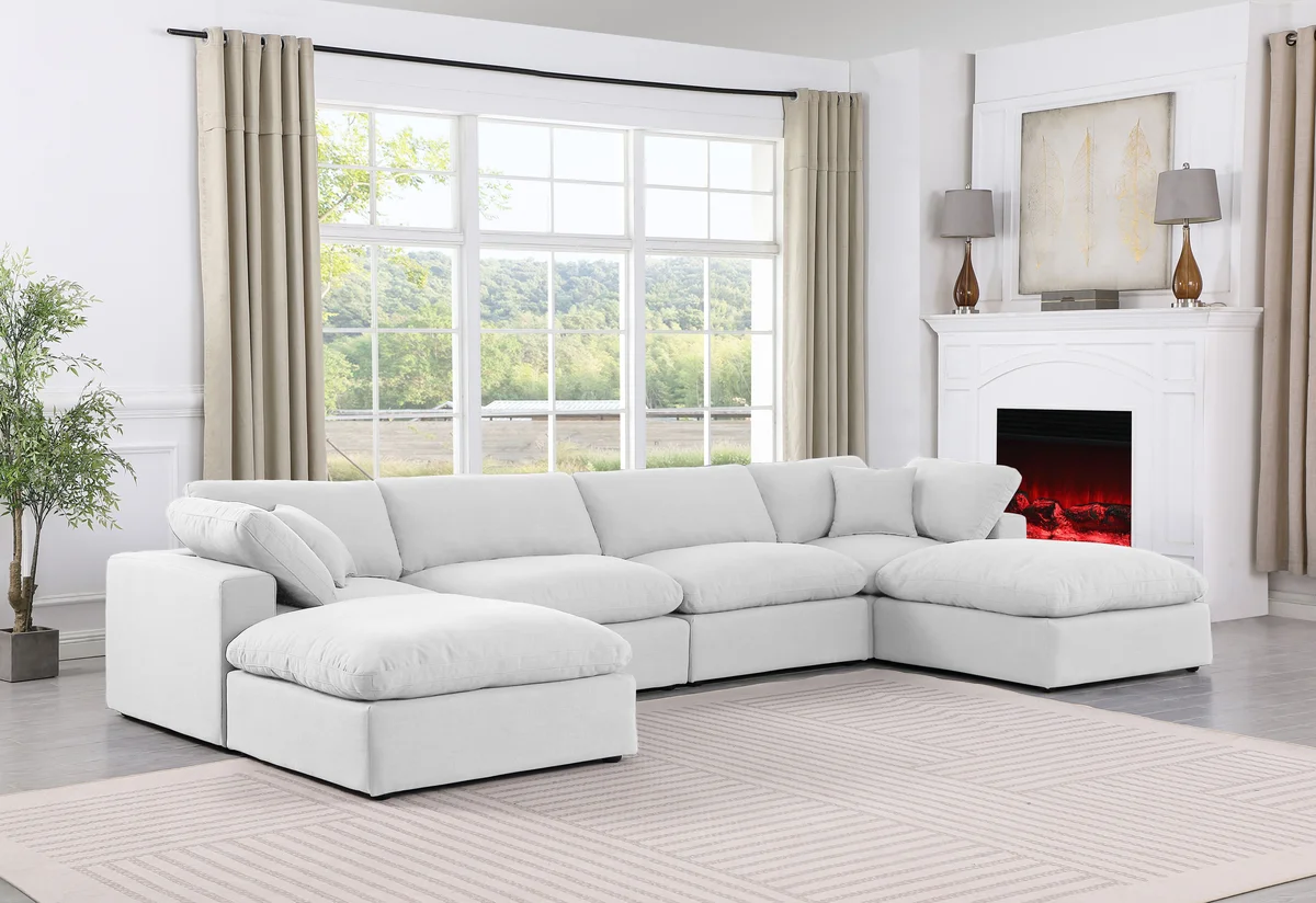 Comfy - 6 Piece Linen Modular Double Chaise Sectional - Off White - View 2