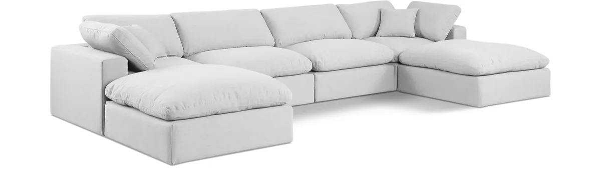 Comfy - 6 Piece Linen Modular Double Chaise Sectional - Off White
