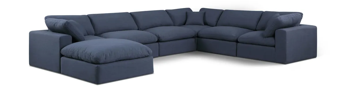 Comfy - 7 Piece Linen Modular Sectional With Chaise - Blue