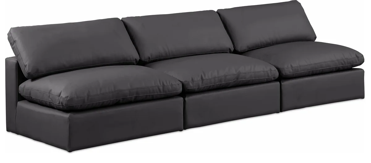 Comfy - Faux Leather Modular Armless Sofa 3 Seats - Black