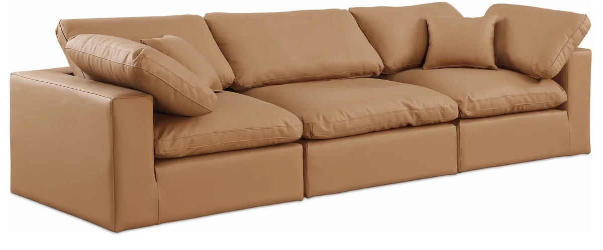 Comfy - Faux Leather Modular Sofa 3 Seats - Cognac