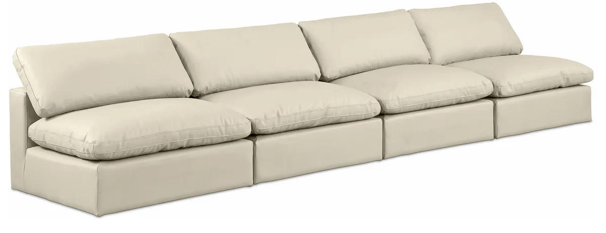 Comfy - Faux Leather Modular Armless Sofa 4 Seats - Cream