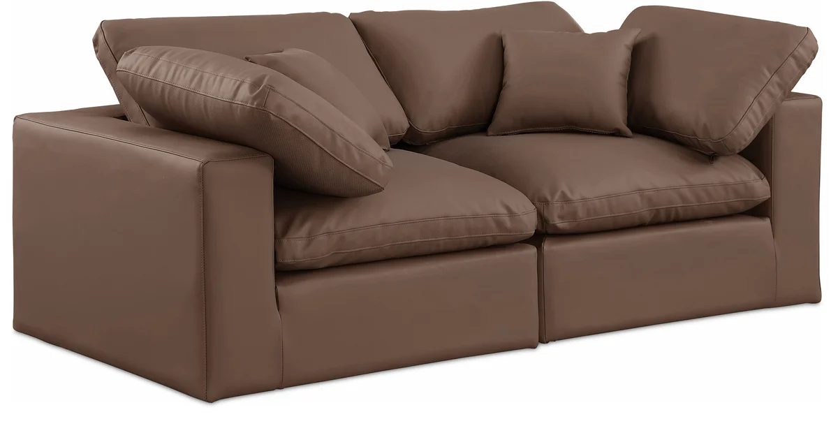Comfy - Faux Leather Modular Sofa 2 Seats - Brown