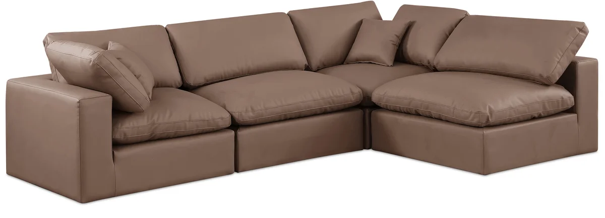Comfy - 4 Piece Faux Leather Modular Armless Sectional - Brown