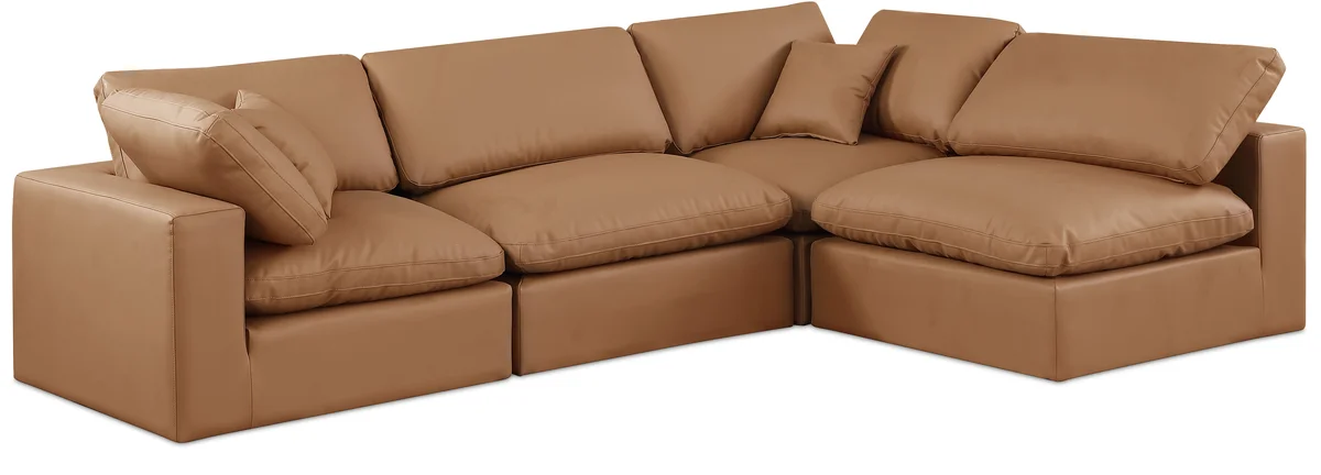 Comfy - 4 Piece Faux Leather Modular Armless Sectional - Cognac