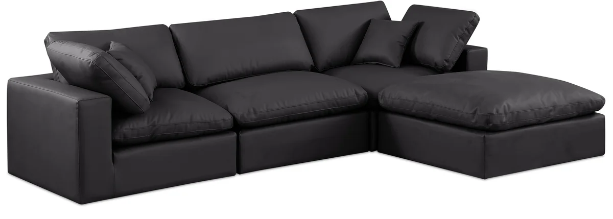 Comfy - 4 Piece Faux Leather Modular Sectional With Chaise - Charcoal