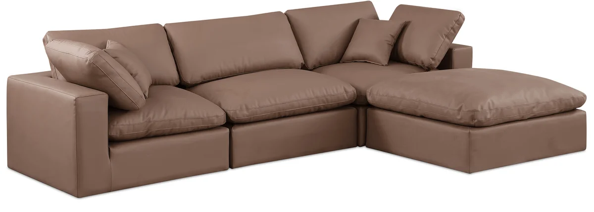 Comfy - 4 Piece Faux Leather Modular Sectional With Chaise - Brown