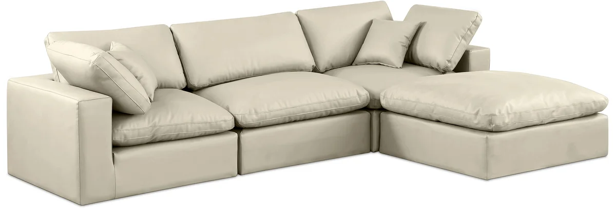 Comfy - 4 Piece Faux Leather Modular Sectional With Chaise - Cream