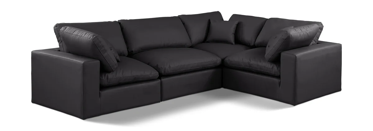 Comfy - 4 Piece Faux Leather Modular Sectional - Charcoal
