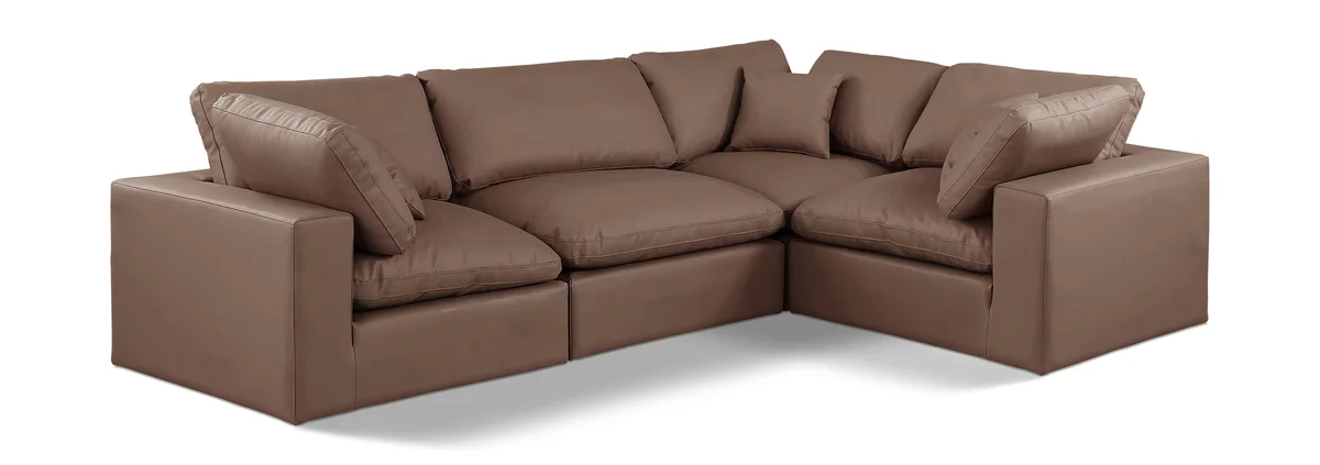 Comfy - 4 Piece Faux Leather Modular Sectional - Brown