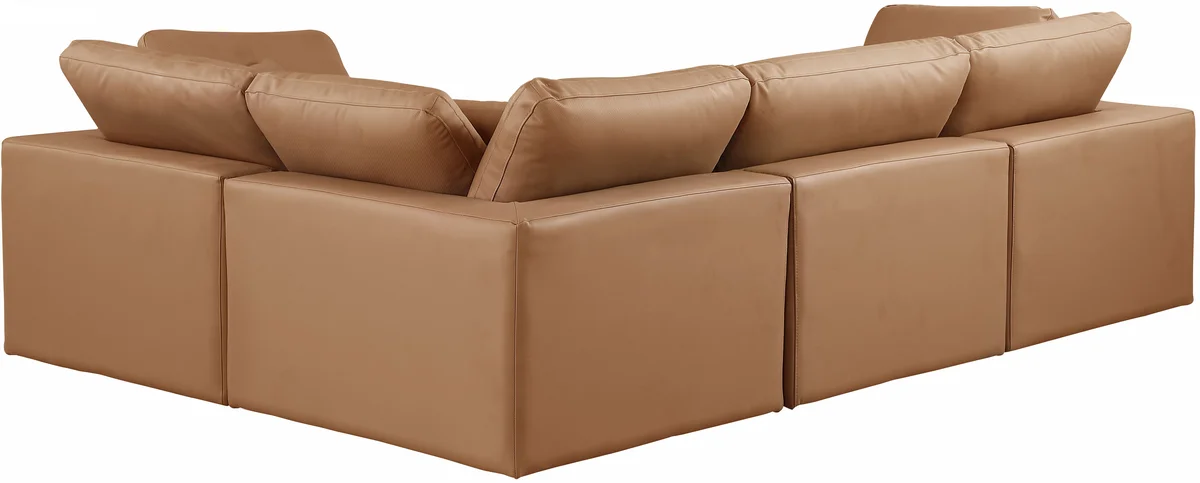 Comfy - 4 Piece Faux Leather Modular Sectional - Cognac - View 2