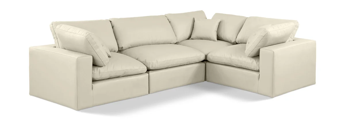 Comfy - 4 Piece Faux Leather Modular Sectional - Cream