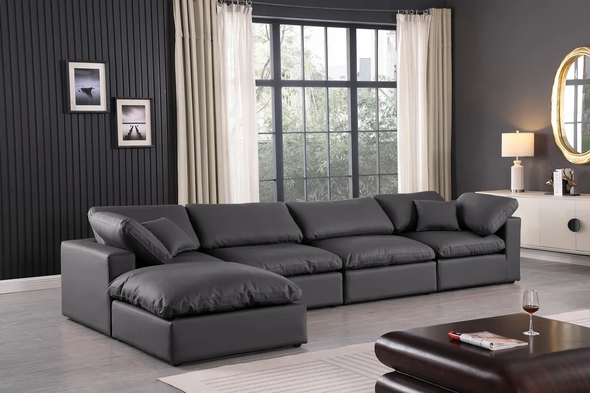 Comfy - 5 Piece Faux Leather Modular Sectional With Chaise - Charcoal