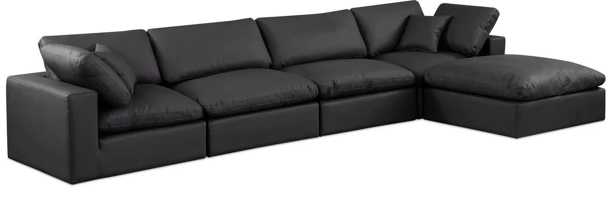 Comfy - 5 Piece Faux Leather Modular Sectional With Chaise - Charcoal