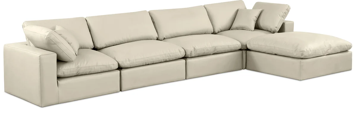 Comfy - 5 Piece Faux Leather Modular Sectional With Chaise - Cream