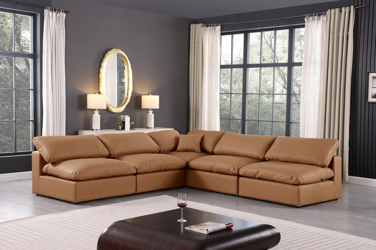 Comfy - 5 Piece Faux Leather Modular Corner Armless Sectional - Cognac - View 2