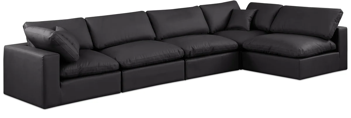 Comfy - 5 Piece Faux Leather Modular Sectional - Charcoal