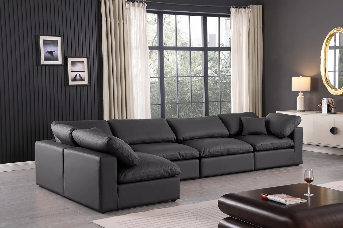Comfy - 5 Piece Faux Leather Modular Sectional - Charcoal - View 2