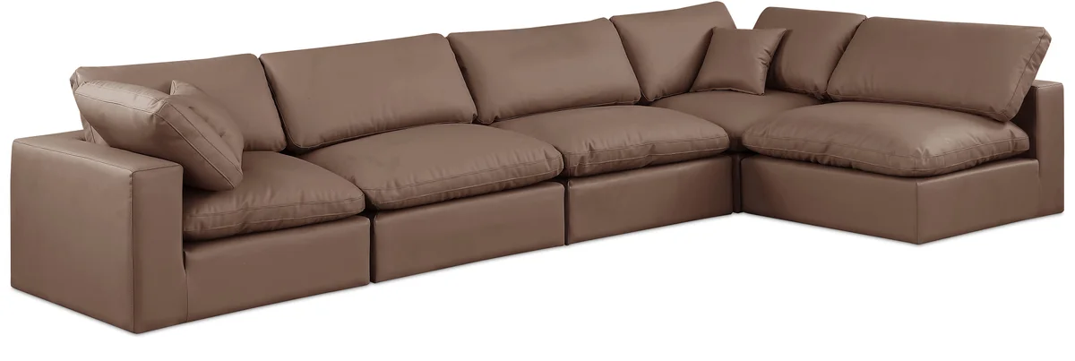 Comfy - 5 Piece Faux Leather Modular Sectional - Brown